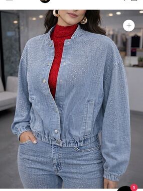 Women's Light Blue Embellished Denim Jacket and Matching Jeans